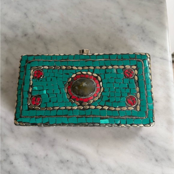 Green Mosaic Clutch Bag ( has shoulder strap also) bought in Greece - Picture 2 of 6
